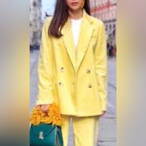 Banana Republic Double Breasted Seersucker Lined Blazer Butter Yellow Size 14